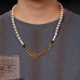 Glemay Pearl Necklace for Men Cuban Link Chain with Pearl for Men Hiphop Jewelry for Men Teen Boys-G32-gold